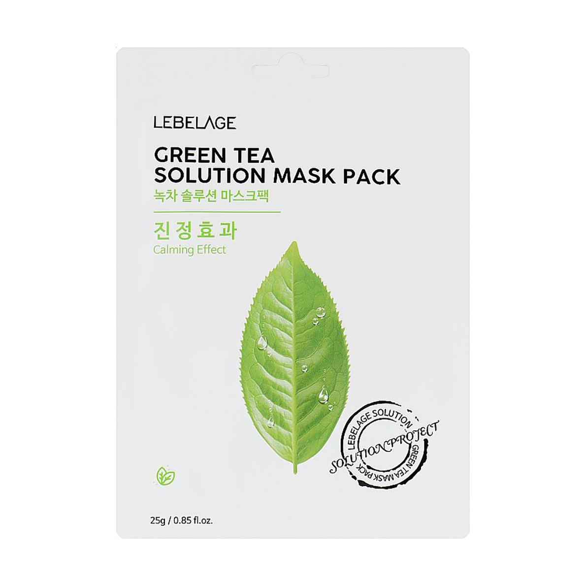 Тканинна маска для обличчя Lebelage Green Tea Solution Mask Pack з зеленим чаєм, 25 г